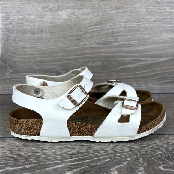 Birkenstock Rio Birko Flor White Leather Women’s Sz 3/EU 34 Slingback Sandals - Picture 1 of 12